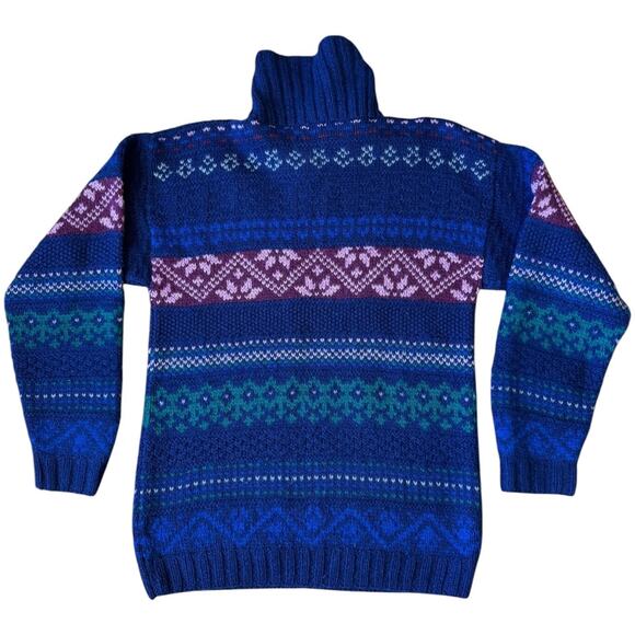 Vintage SKYR Shetland Wool Fair Isle Sweater Blue Purple Nordic Small to medium - Picture 11 of 15